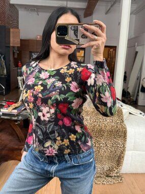 Y2K Vintage Floral Cashmere Sweater Botanical Print Coquette
